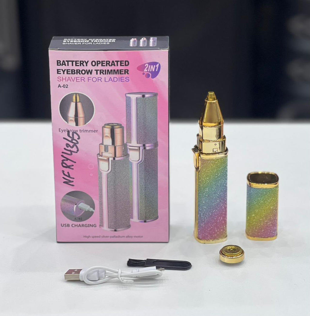 A-02 2-in-1 USB rechargeable eyebrow trimmer and ladies shaver rainbow