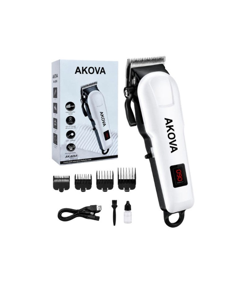 AKOVA AK-809A professional hair clipper white with box and accessories