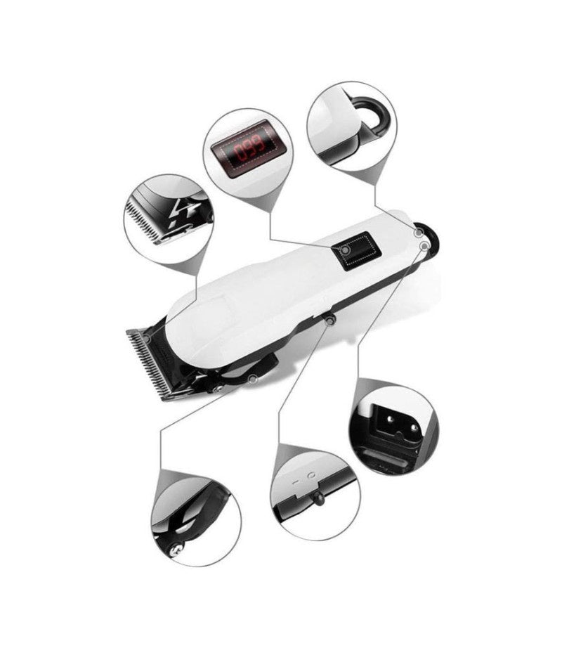 AKOVA AK-809A professional hair clipper white accessories and package view