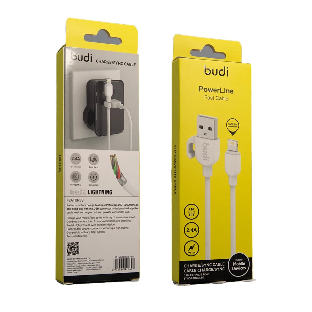 Budi DC227L10W white Lightning cable