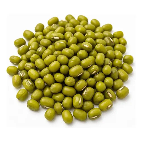 Green mung beans on white background