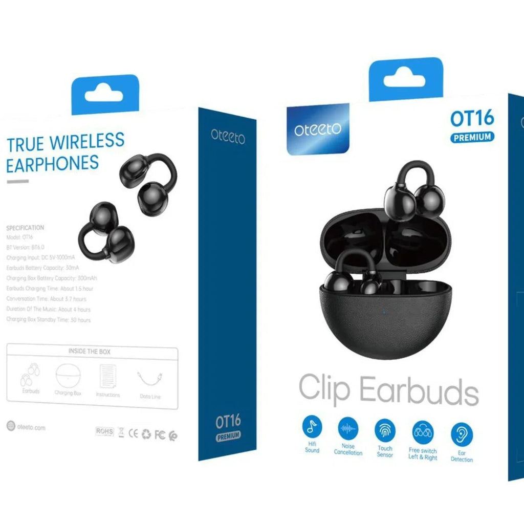 Oteeto OT16 Premium wireless clip earbuds black retail package