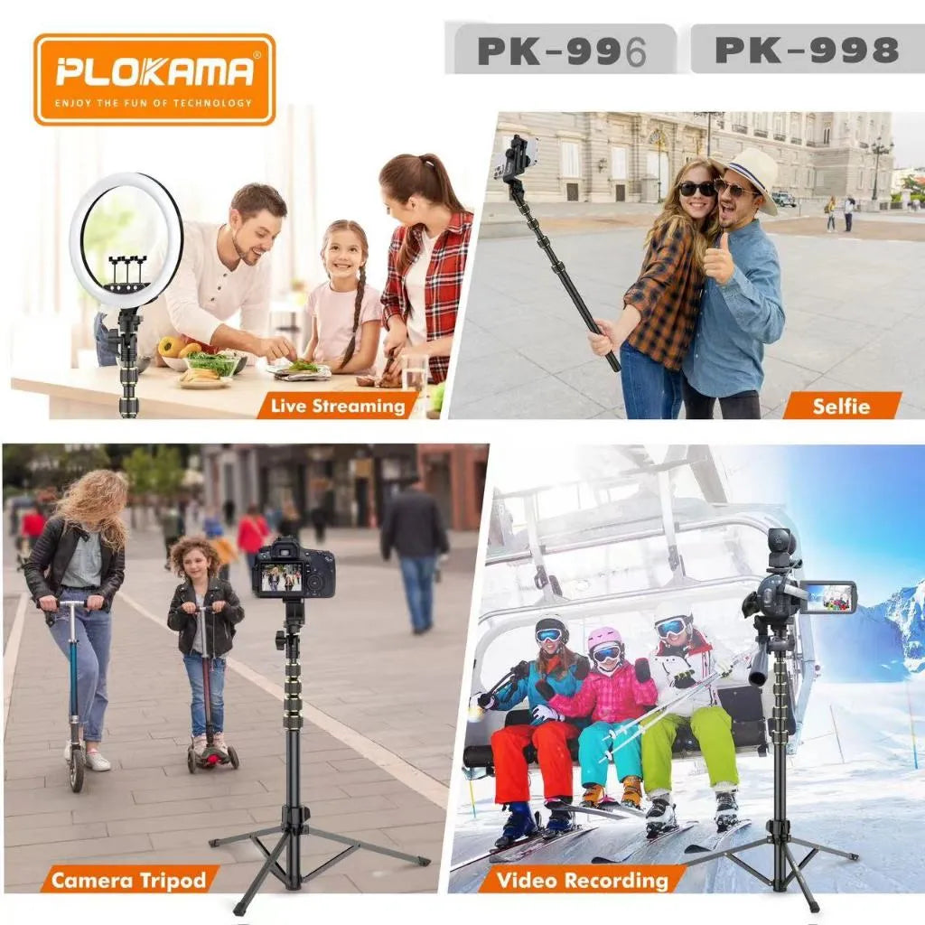 PLOKAMA PK-998 tripod use cases for live streaming, selfies and camera recording