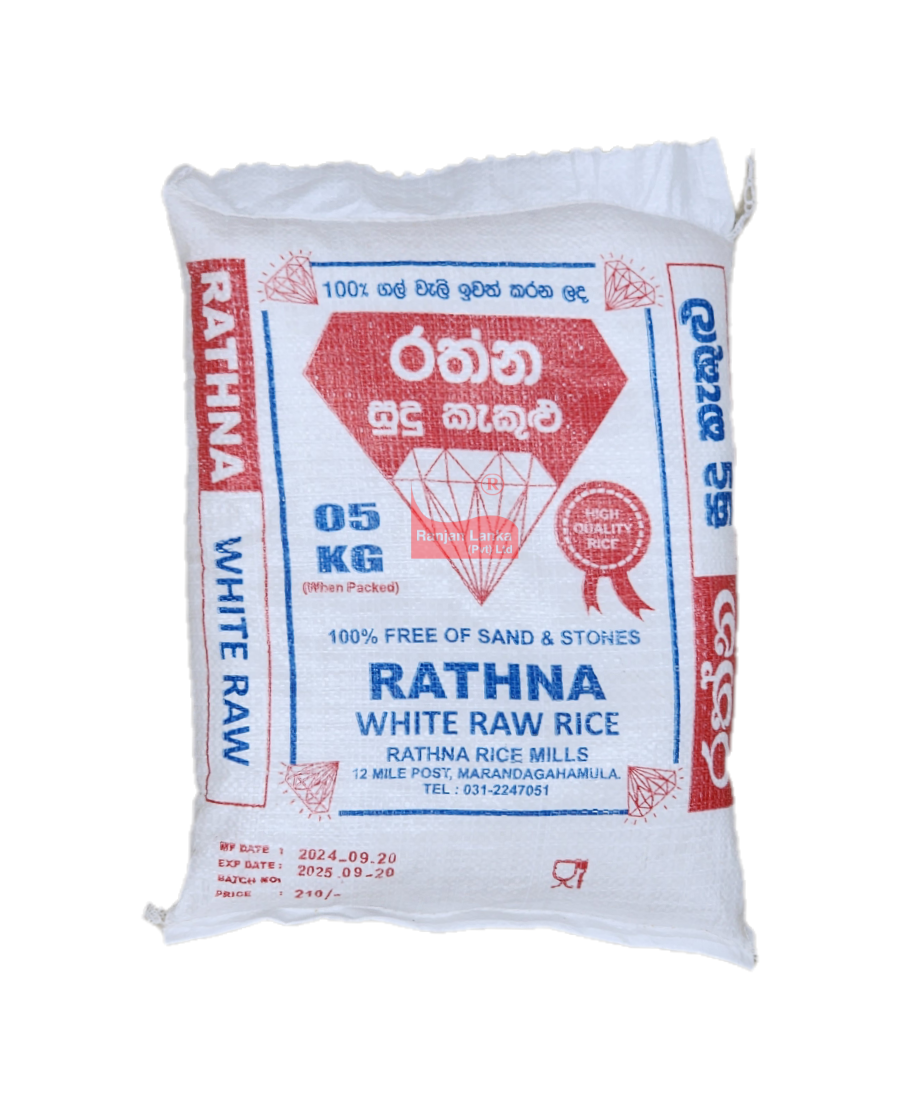 Representative white raw Sudu Kakulu rice packaging bag