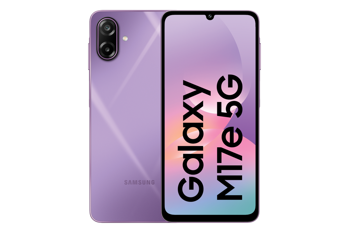 Samsung Galaxy M17e 5G Vibe Violet official front and back view