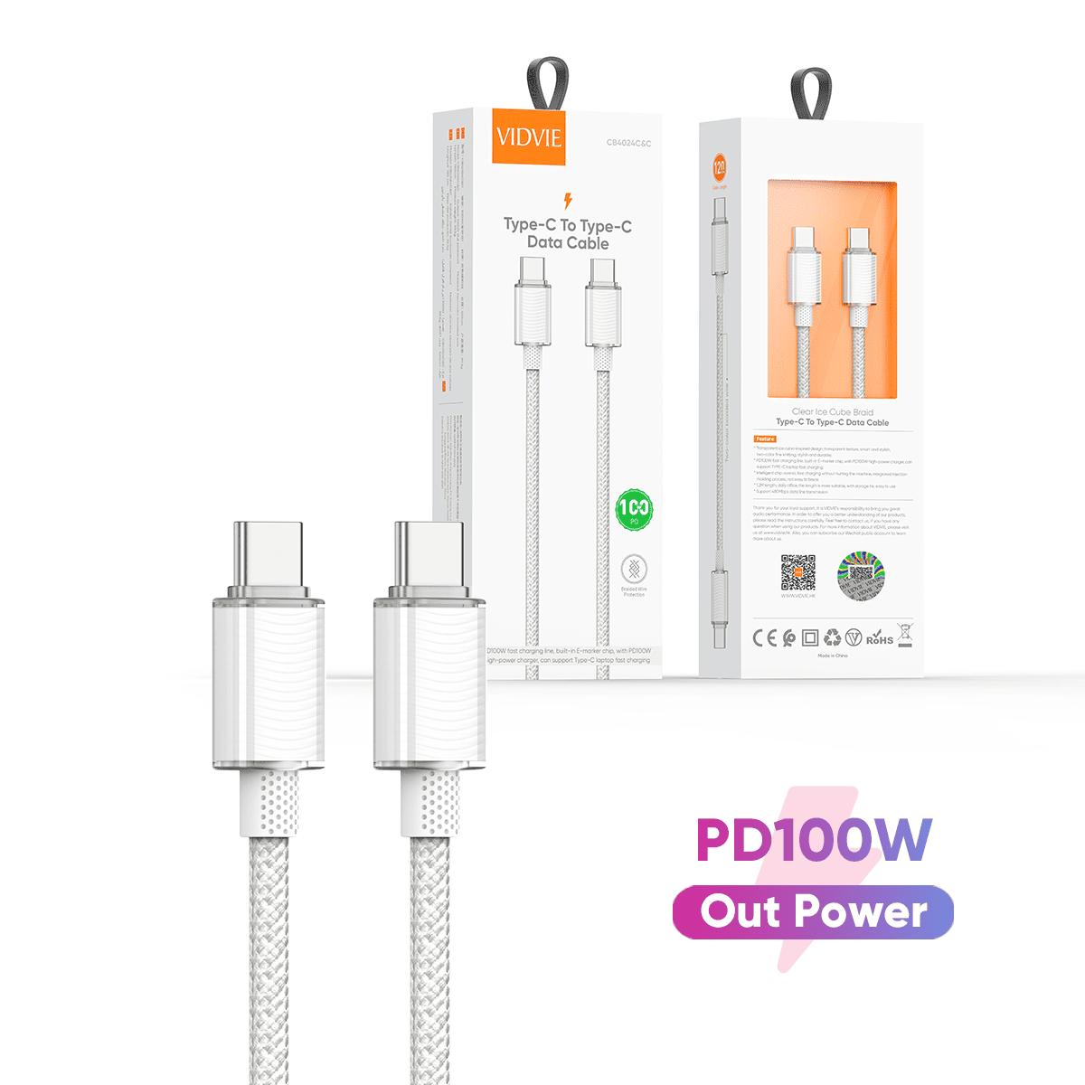 VIDVIE CB4024C&C White retail package and cable