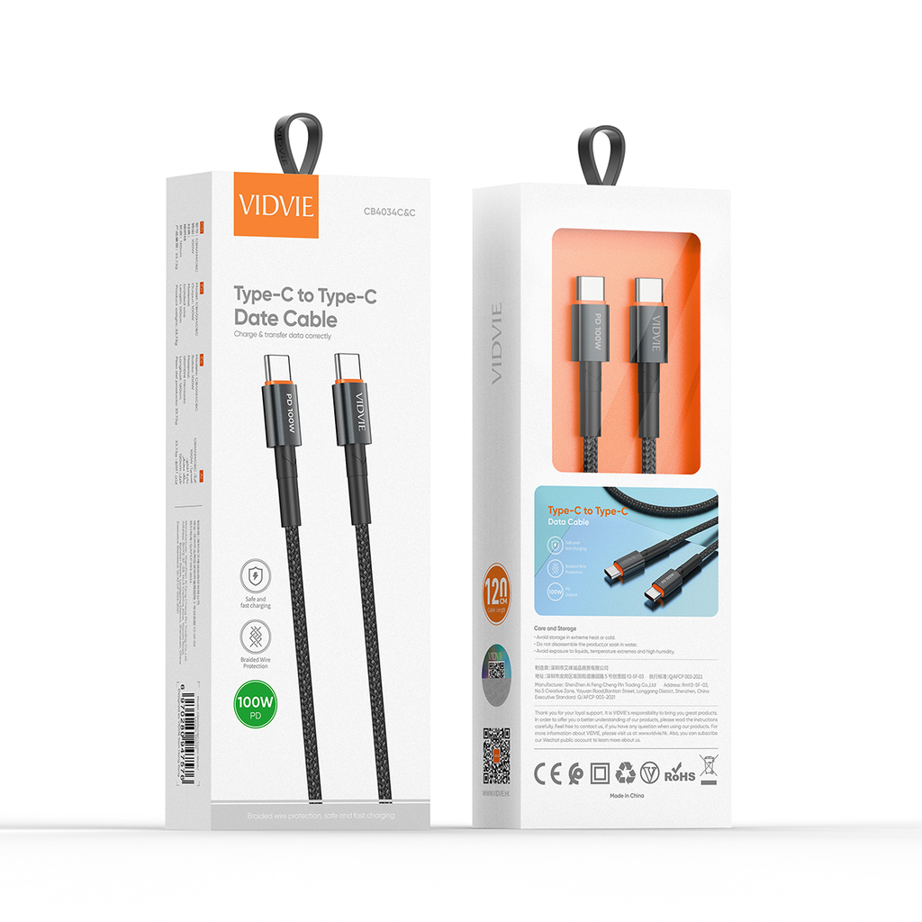 VIDVIE CB4034 USB-C to USB-C braided cable black